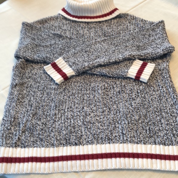 MySTYLE SIZE M GREY MIX WITH CREAM & RED TRIM COTTON/ACRYLIC TURTLENECK - #517 - Picture 2 of 8